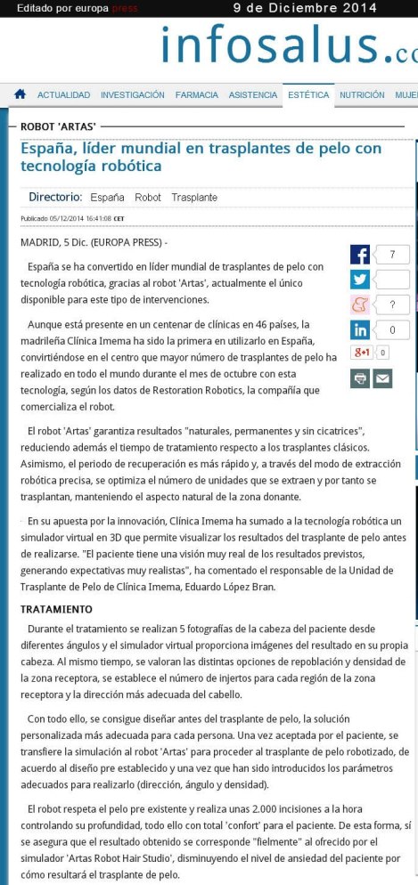 Noticia puiblicada en Infosalus.com