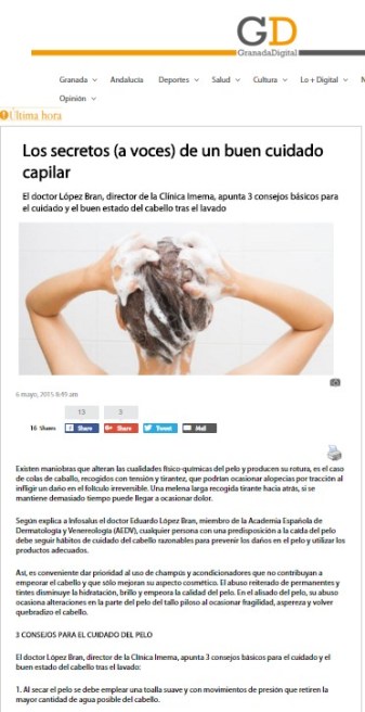 Granada digital Dr. Lopez Bran Consejos para cuidado del pelo