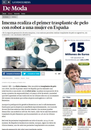Clinica Imema realiza el primer trasplante de pelo con robot artas a un a mujer en España