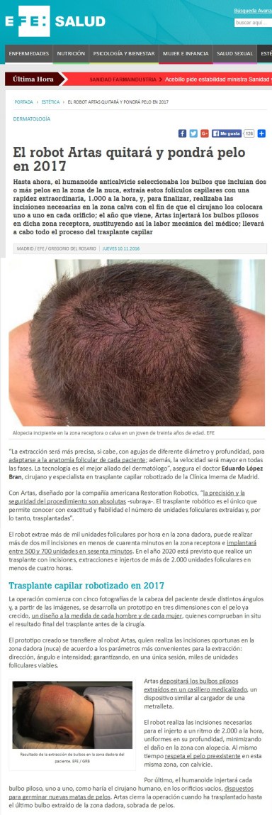 trasplante de pelo con robot artas Dr. López Bran