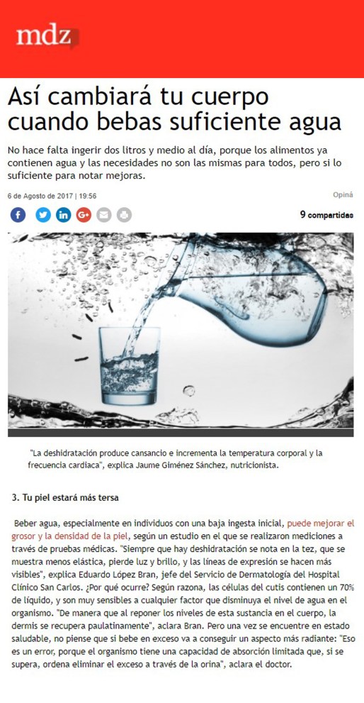 beber suficiente agua importante para la piel Dr. Lopez Bran