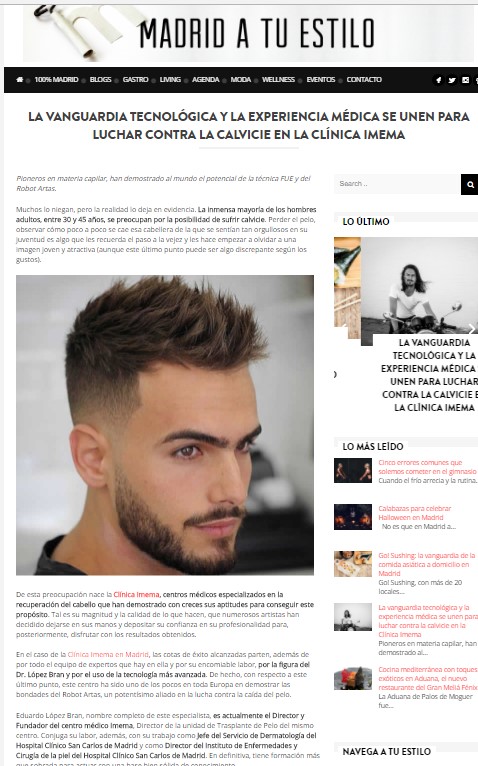 trasplante capilar robot artas madrid lopez bran clinica imema